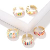 Vintage Style Plaid Flower Copper Open Ring Enamel Plating Copper Rings main image 2