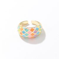 Vintage Style Plaid Flower Copper Open Ring Enamel Plating Copper Rings main image 5