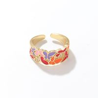 Vintage Style Plaid Flower Copper Open Ring Enamel Plating Copper Rings main image 6