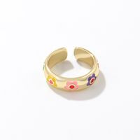 Vintage Style Plaid Flower Copper Open Ring Enamel Plating Copper Rings main image 7
