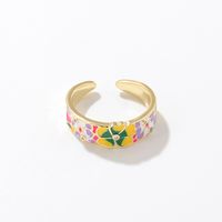Vintage Style Plaid Flower Copper Open Ring Enamel Plating Copper Rings main image 8