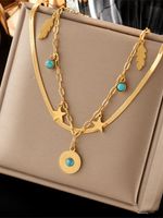 Vintage Style Round Stainless Steel Layered Necklaces Gold Plated Stainless Steel Necklaces sku image 1
