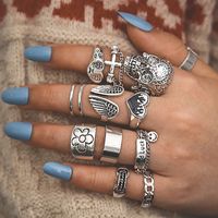 Fashion Wings Skull Grimace Alloy Plating Open Ring 12 Pieces main image 2