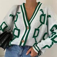 Women's Cardigan Long Sleeve Sweaters & Cardigans Button Fashion Color Block main image 6