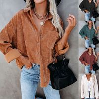 Fashion Solid Color Corduroy Turndown Long Sleeve Shirtsleeve Button Coat main image 10