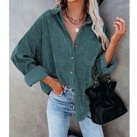Fashion Solid Color Corduroy Turndown Long Sleeve Shirtsleeve Button Coat main image 5