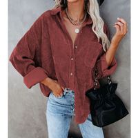 Fashion Solid Color Corduroy Turndown Long Sleeve Shirtsleeve Button Coat main image 3