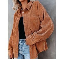 Fashion Solid Color Corduroy Turndown Long Sleeve Shirtsleeve Button Coat sku image 4