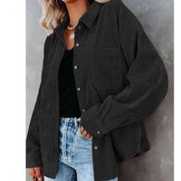 Fashion Solid Color Corduroy Turndown Long Sleeve Shirtsleeve Button Coat sku image 5