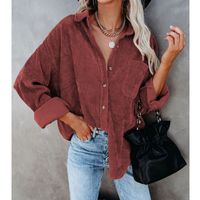 Fashion Solid Color Corduroy Turndown Long Sleeve Shirtsleeve Button Coat sku image 13