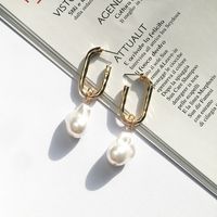 Fashion Rectangle Alloy Plating Pearl Earrings sku image 1