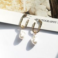 Fashion Rectangle Alloy Plating Pearl Earrings main image 6
