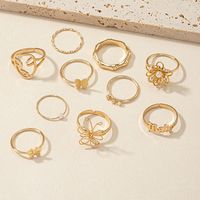 Fashion Letter Flower Butterfly Alloy Pearl Plating Rings 1 Set main image 4
