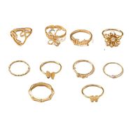 Fashion Letter Flower Butterfly Alloy Pearl Plating Rings 1 Set main image 3