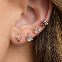 Lady Geometric Brass Ear Studs Metal Gem Copper Earrings main image 1