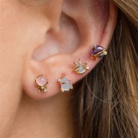 Lady Geometric Brass Ear Studs Metal Gem Copper Earrings main image 6