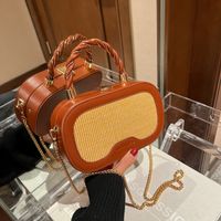 Women's Small Pu Leather Color Block Fashion Oval Buckle Crossbody Bag main image 4