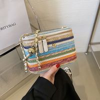 Women's Small Straw Color Block Vacation Square Zipper Crossbody Bag sku image 1