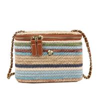 Women's Small Straw Color Block Vacation Square Zipper Crossbody Bag main image 2