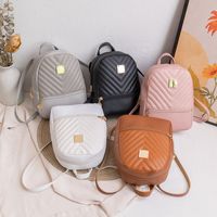 Fashion Stripe Solid Color Bucket Zipper Backpack main image 6