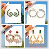 Fashion Round Water Droplets Butterfly Alloy Inlay Artificial Rhinestones Earrings main image 1