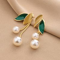 Simple Style Leaves Alloy Plating Pearl Drop Earrings main image 4