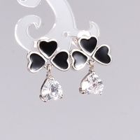 Fashion Heart Shape Titanium Steel Drop Earrings Artificial Rhinestones Stainless Steel Earrings sku image 1