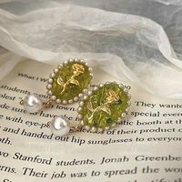 Vintage Style Oval Flower Alloy Inlay Artificial Pearls Ear Studs main image 3
