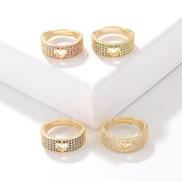 Fashion Heart Shape Copper Open Ring Plating Hollow Out Inlaid Zircon Copper Rings main image 2