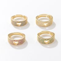 Fashion Heart Shape Copper Open Ring Plating Hollow Out Inlaid Zircon Copper Rings main image 3