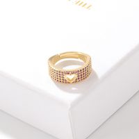 Fashion Heart Shape Copper Open Ring Plating Hollow Out Inlaid Zircon Copper Rings main image 5