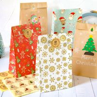 Christmas Kraft Paper Bag  Christmas Gift Bag Gift Packaging Bag Candy Bag 12 Sets Containing Christmas Stickers main image 1