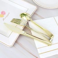 Disposable Fork Golden Birthday Party Tableware Set Ps Plastic Rose Gold Party Western Food Gold Plated Knife, Fork And Spoon main image 5