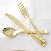 Disposable Fork Golden Birthday Party Tableware Set Ps Plastic Rose Gold Party Western Food Gold Plated Knife, Fork And Spoon main image 4