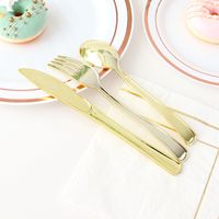 Disposable Fork Golden Birthday Party Tableware Set Ps Plastic Rose Gold Party Western Food Gold Plated Knife, Fork And Spoon main image 6