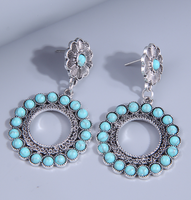 Retro Round Alloy Splicing Hollow Out Turquoise Drop Earrings 1 Pair main image 3