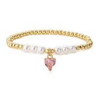 Fashion Heart Shape Imitation Pearl Copper Bracelets Plating Inlay Zircon Copper Bracelets sku image 5