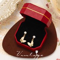 Vintage Simple Brillant Pendentif Papillon Cuivre Incrusté Strass Stud Boucles D'oreilles sku image 1