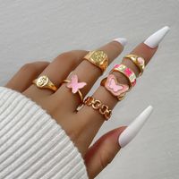 Fashion Letter Flower Butterfly Alloy Enamel Rings main image 1