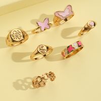 Fashion Letter Flower Butterfly Alloy Enamel Rings main image 5