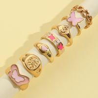 Fashion Letter Flower Butterfly Alloy Enamel Rings main image 2