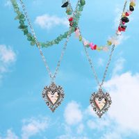 Simple Style Heart Shape Alloy Layered Natural Stone Necklace main image 1