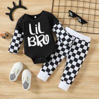 Fashion Letter Checkered Cotton Elastic Waist Pants Sets Baby Clothes main image 1