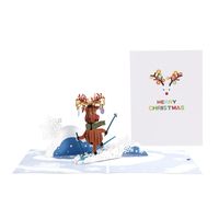 Skiing Elk Christmas New Stereoscopic Greeting Cards Creative Paper Blessing Message Card 3d Pop-up Creative Greeting Card main image 4