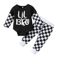 Fashion Letter Checkered Cotton Elastic Waist Pants Sets Baby Clothes sku image 1