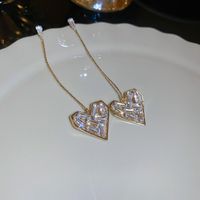 Simple Style Heart Shape Copper Zircon Drop Earrings main image 1
