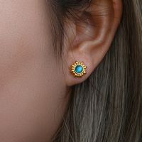 Retro Geometric Stainless Steel Ear Studs Inlay Opal Stainless Steel Earrings main image 5