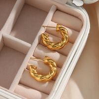 Retro Spiral Stripe Plating Stainless Steel Gold Plated Earrings main image 1