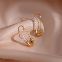 Fashion Geometric Stainless Steel Earrings Inlay Artificial Pearls Stainless Steel Earrings main image 1