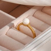 Fashion Stripe Stainless Steel Rings Inlay Artificial Pearls Stainless Steel Rings main image 1